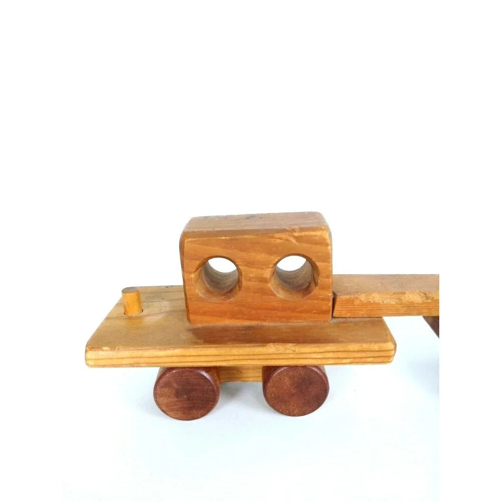 Vintage 60s 70s Hand Crafted Wooden Three-Car Caboose Train Pull Toy 
